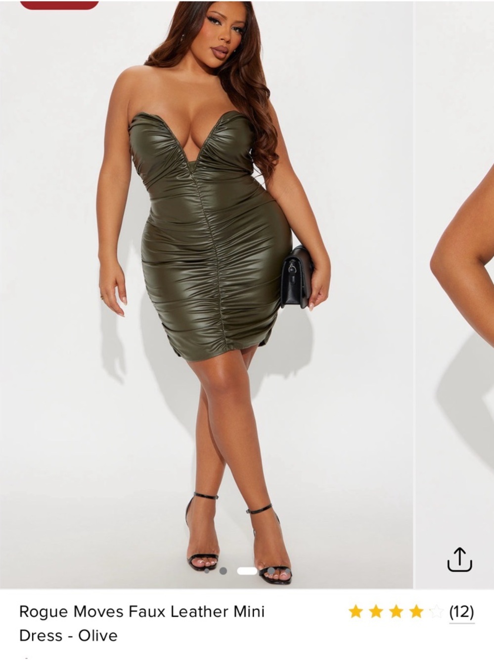 Fashion Nova Olive Strapless Faux Leather Ruched Mini Dress
